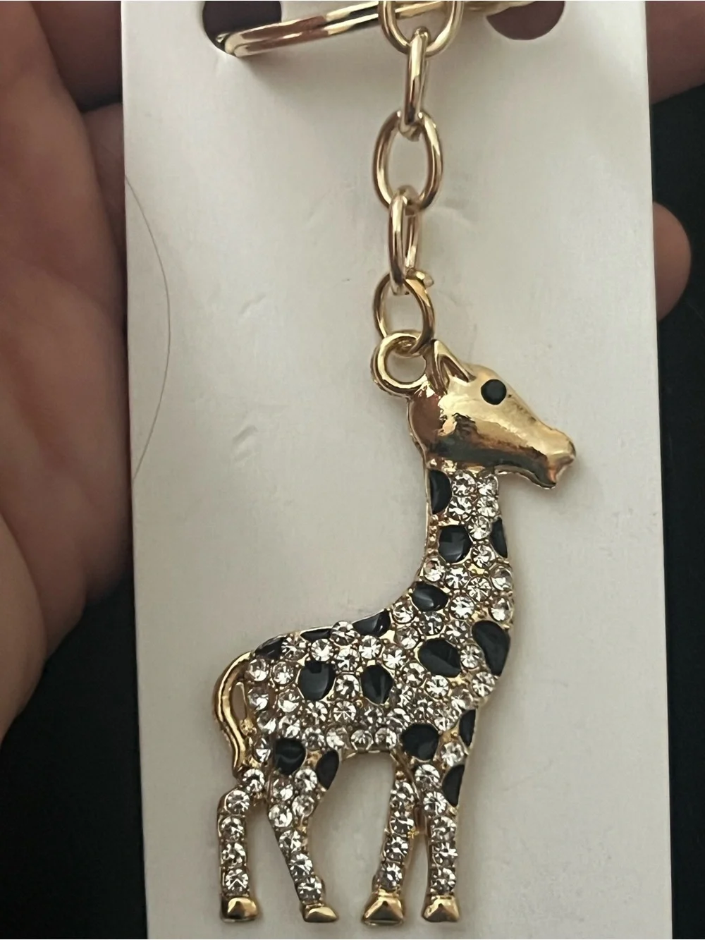 Gold-tone giraffe key chain bag clip with rhinestones
